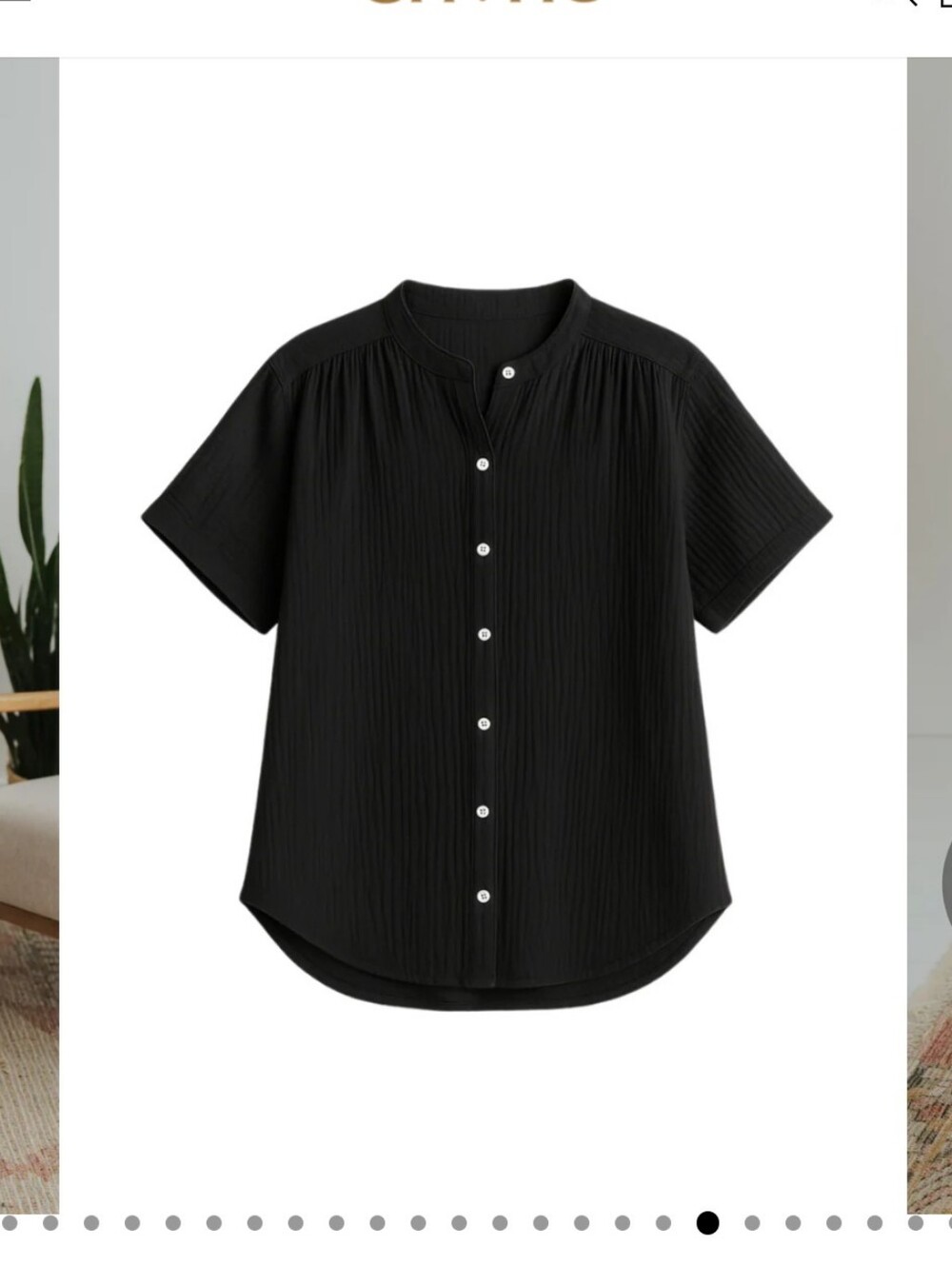 Classic Black Short-Sleeve Button-Down Blouse